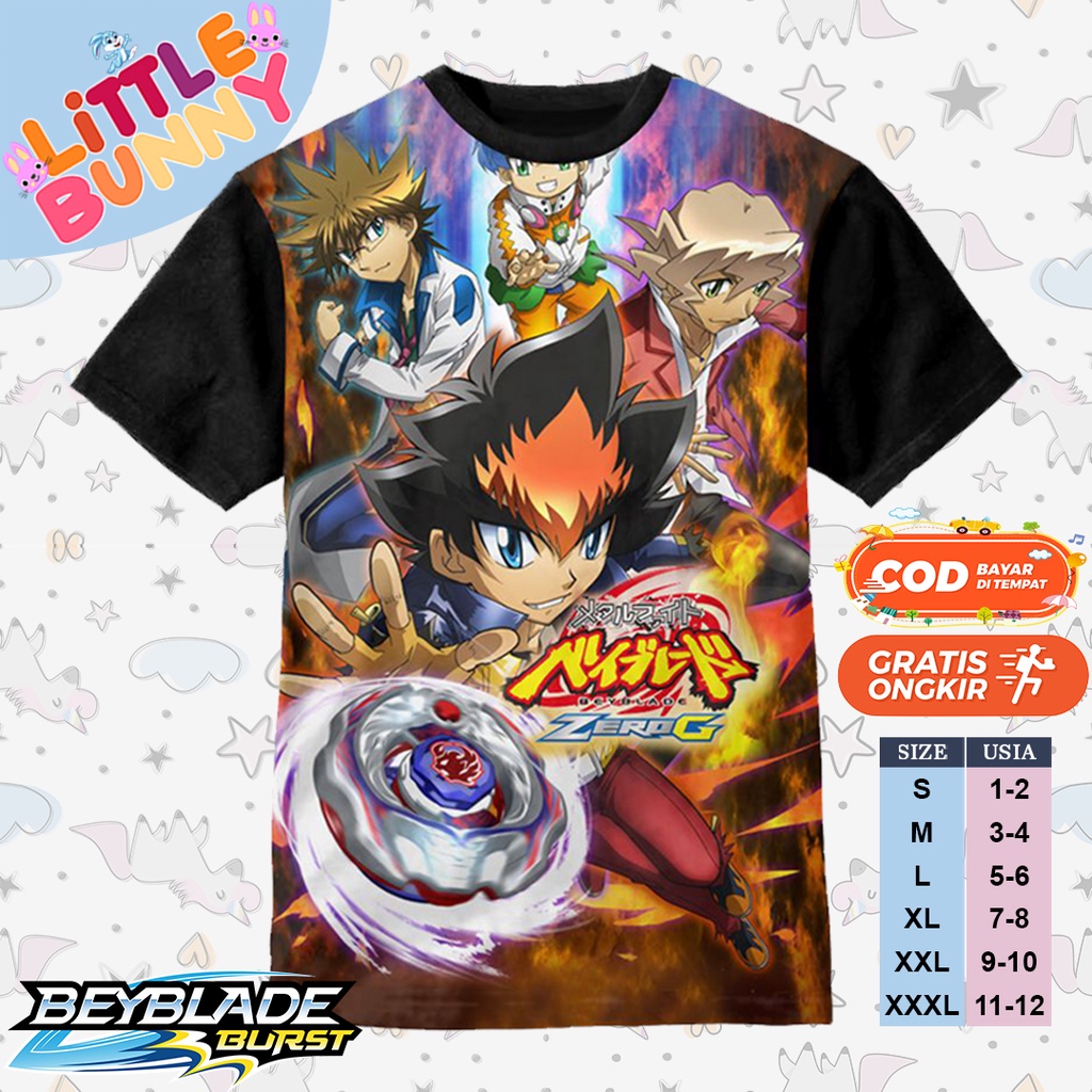 KAOS ANAK SUBLIME KARTUN BEYBLADE ZERO G BAJU KAOS ANAK BEYBLADE 1-12 TAHUN