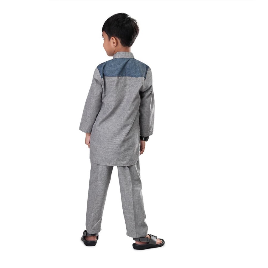 Baju Muslim Setelan Koko+Celana Anak Umur-Usia 6-8-10-12 Tahun / Stelan Anak Laki Laki Cowok Hijau-Abu