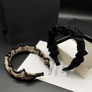 GO!BD1084 Bando Scrunchie Serut Korea Garis Hitam Headband Ruffle Bandana Polos Wanita Kain Fashion