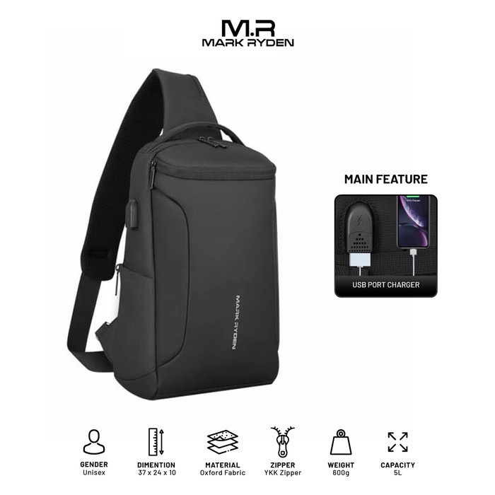 MARK RYDEN MR7069 CROSSBODY SHOULDER BAG - TAS SELEMPANG SLING - BLACK