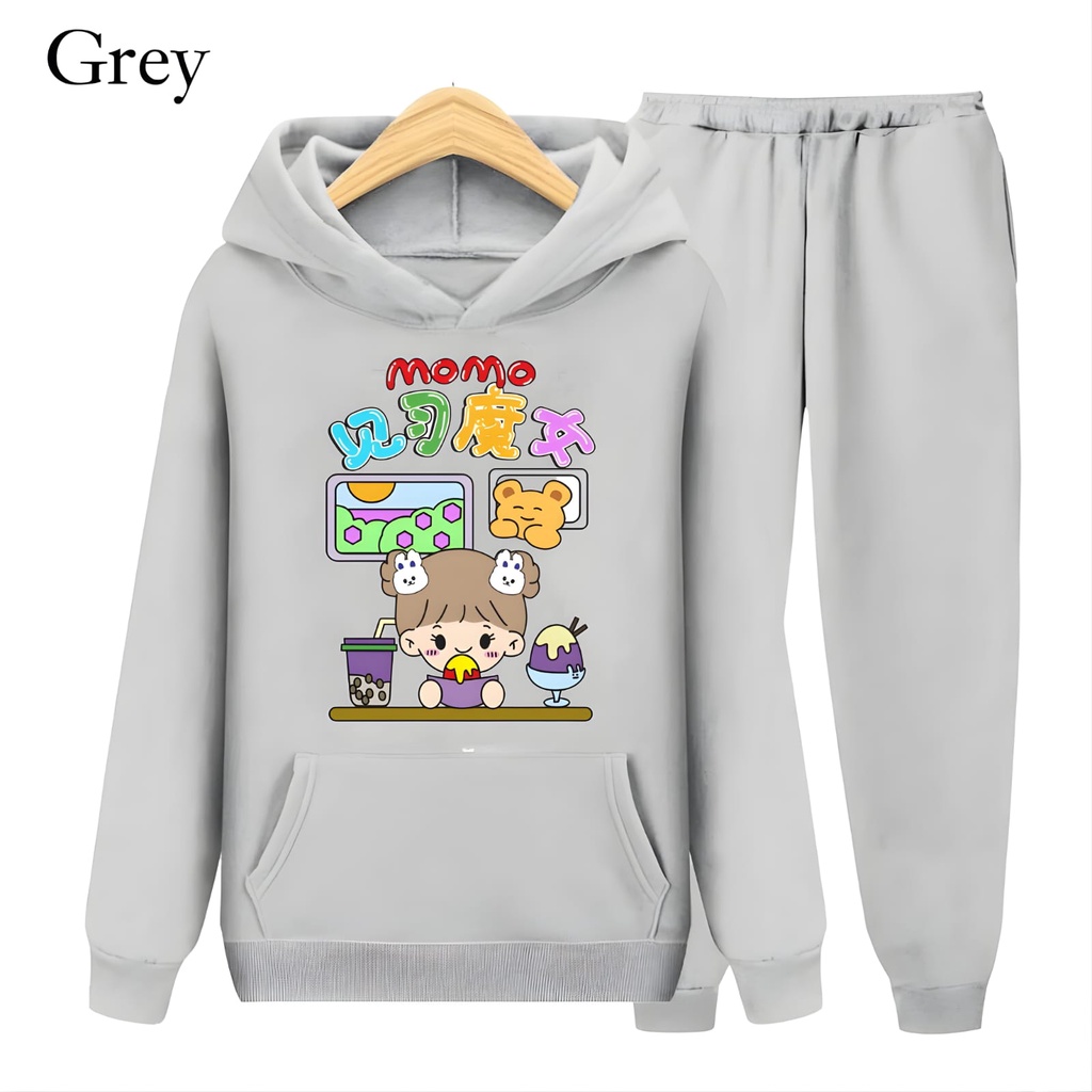 Hzl_outfit Setelan Sweater Hoodie Momo Trend Anak Perempuan S,M,XL/Setelan Hoodie Momo