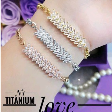 Gelang Tangan Titanium Permata Awet Anti Karat 1103a2