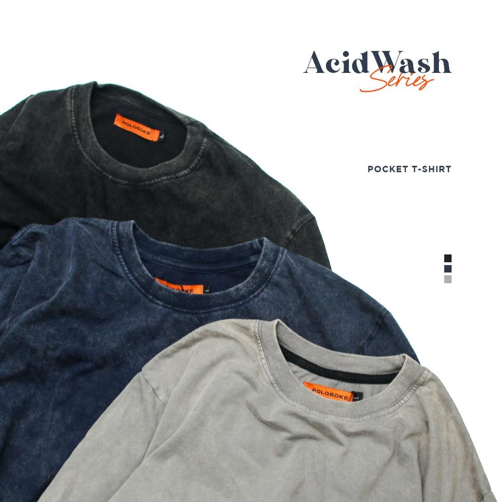 TERBARU Polosoke Kaos Polos Kantong T-shirt Acid Wash // Pocket T-shirt Acid Wash // Snow Wash