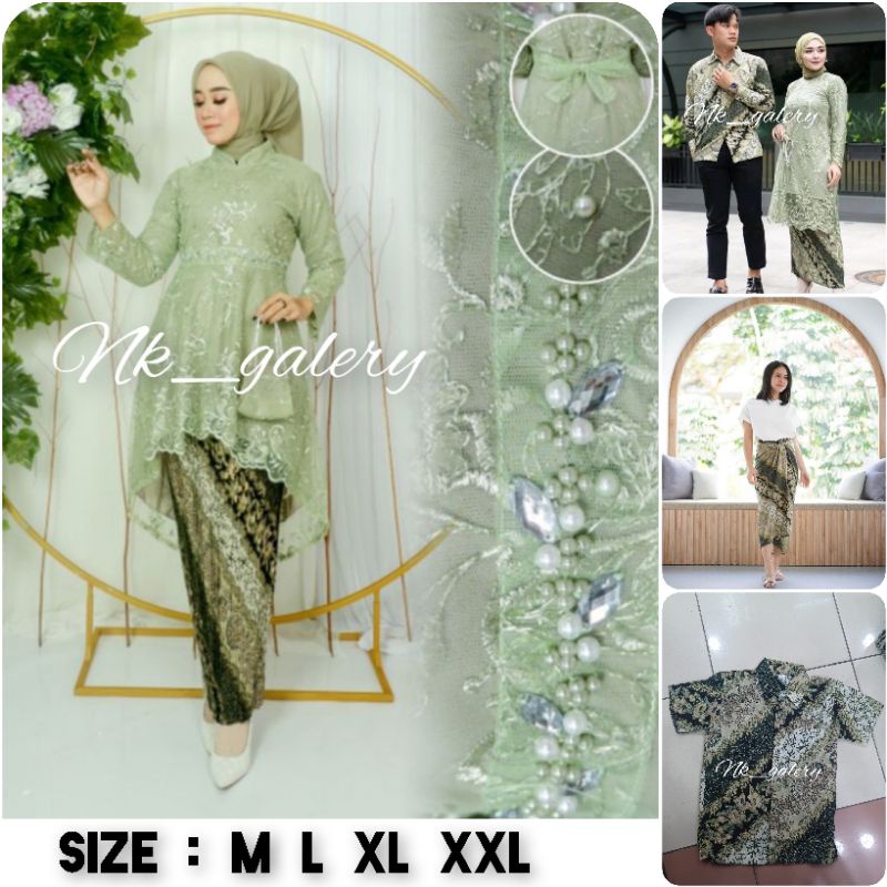COUPLE KEBAYA SAGE GREEN / SET BAJU COUPLE MODERN HIJAB