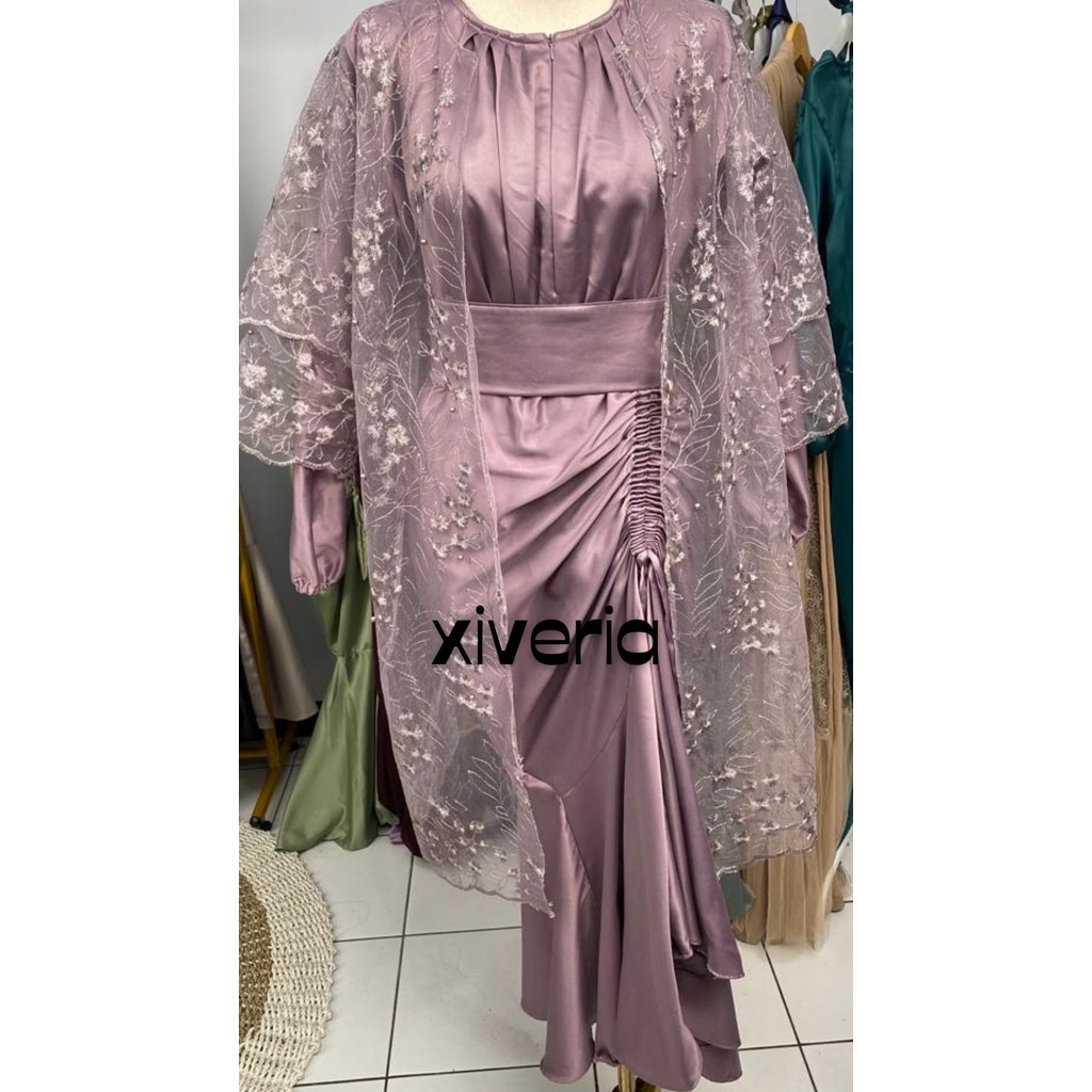 VANNYA DRESS SET OUTER, BAHAN SATIN ROBERTO CAVALLY MIX BRUKAT, GAUN KONDANGAN, SERAGAM BRIDESMAID, 