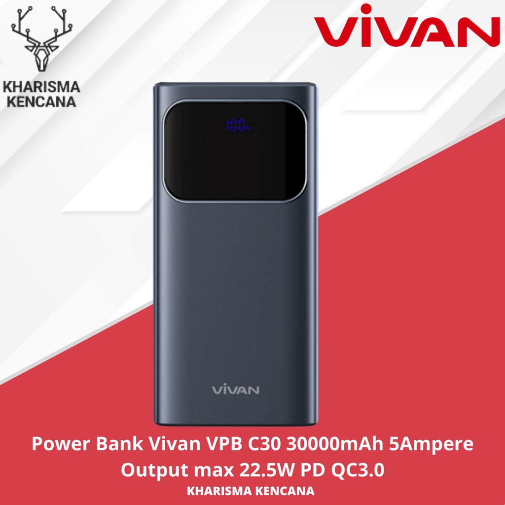 Power Bank Vivan VPB C30 30000mAh 5Ampere Output max 22.5W PD QC3.0