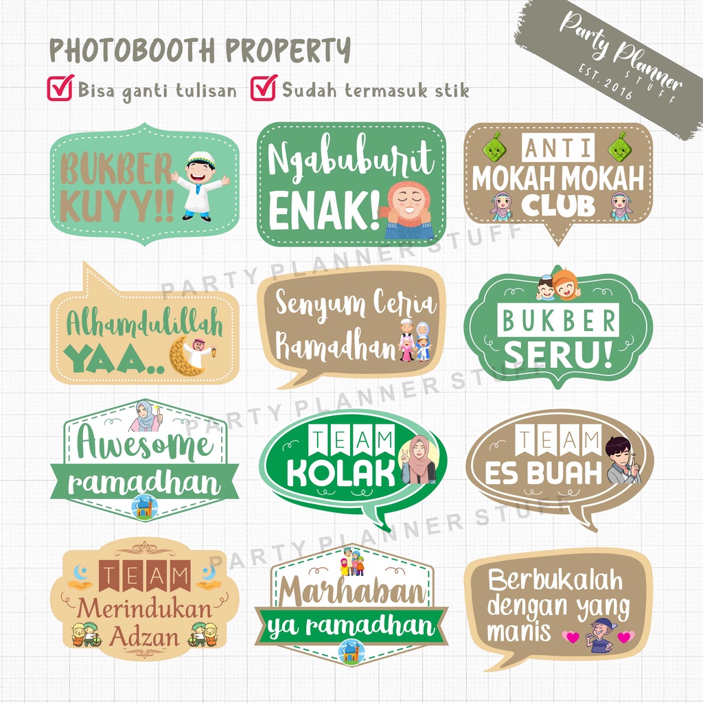Aksesoris foto reuni buka puasa bersama / photobooth property tema bukber ramadhan halal bihalal idu