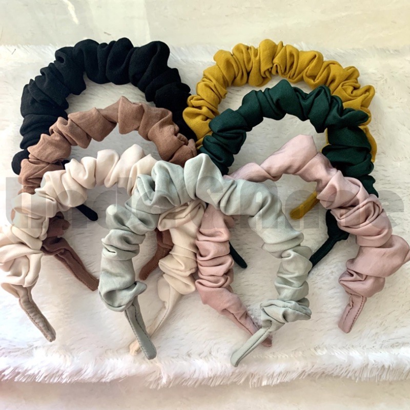 Bando Scrunchie Serut Satin Besar Korea Murah Import - Headband Ruffle Kerut