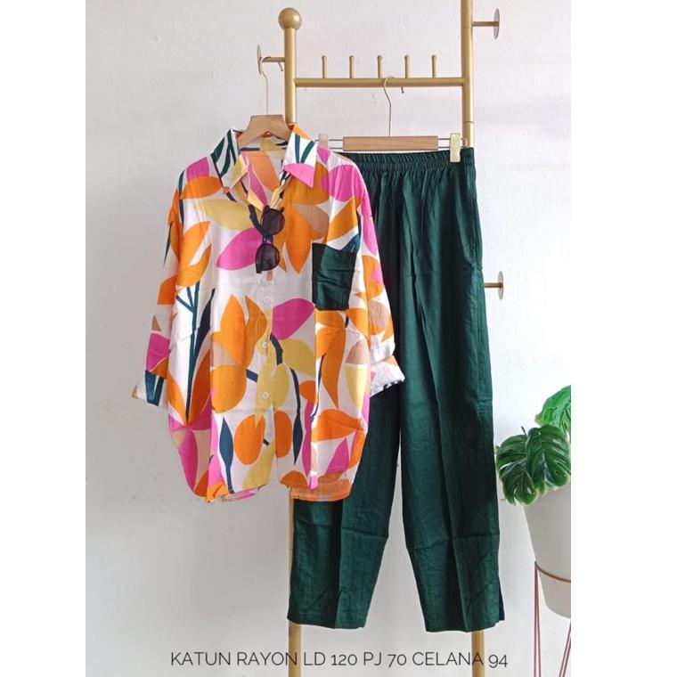 TERBARU SETELAN KEMEJA MOTIF WANITA // SETELAN RAYON PREMIUN HQ// SETELAN JUMBO// BAJU JUMBO// GEMIL