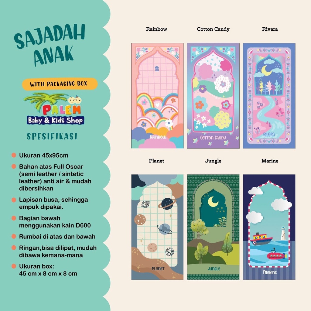 Sajadah Anak Wterproof , Sajadah Travel Waterproof Anti slip, Sajadah Anak Motif