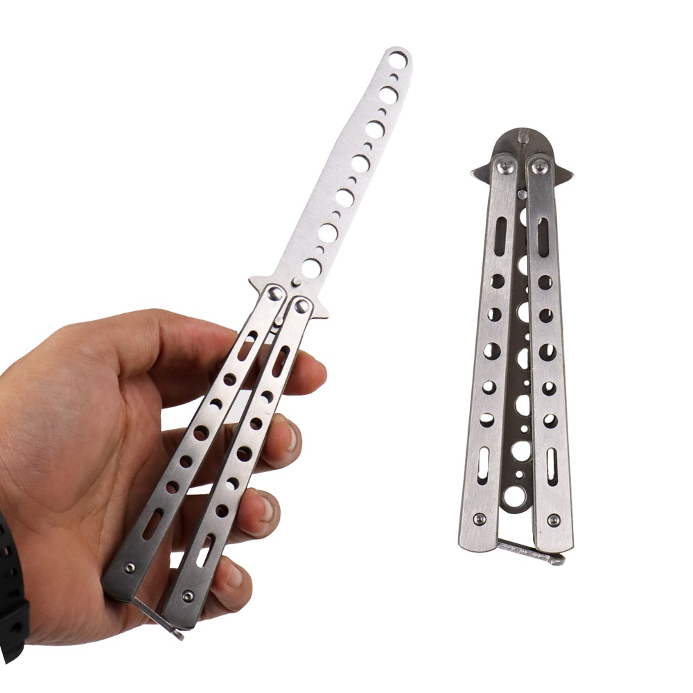 SportStationOutlet Tian Sen Pisau Lipat Training Balisong Portable Knife - TS01 - Silver