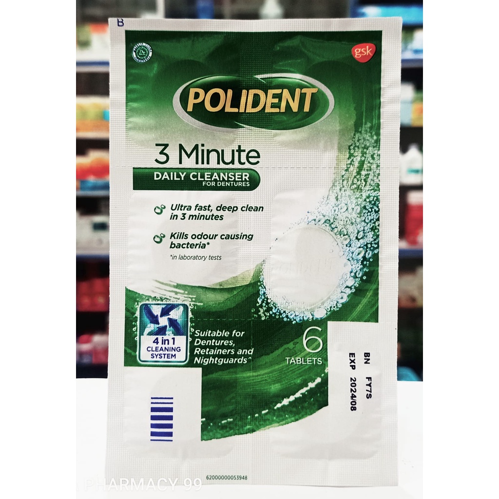 Polident 3 Minute Denture Cleanser 𝟏 𝐒𝐚𝐜𝐡𝐞𝐭 𝟔 𝐓𝐚𝐛𝐥𝐞𝐭 - Pembersih Gigi Palsu