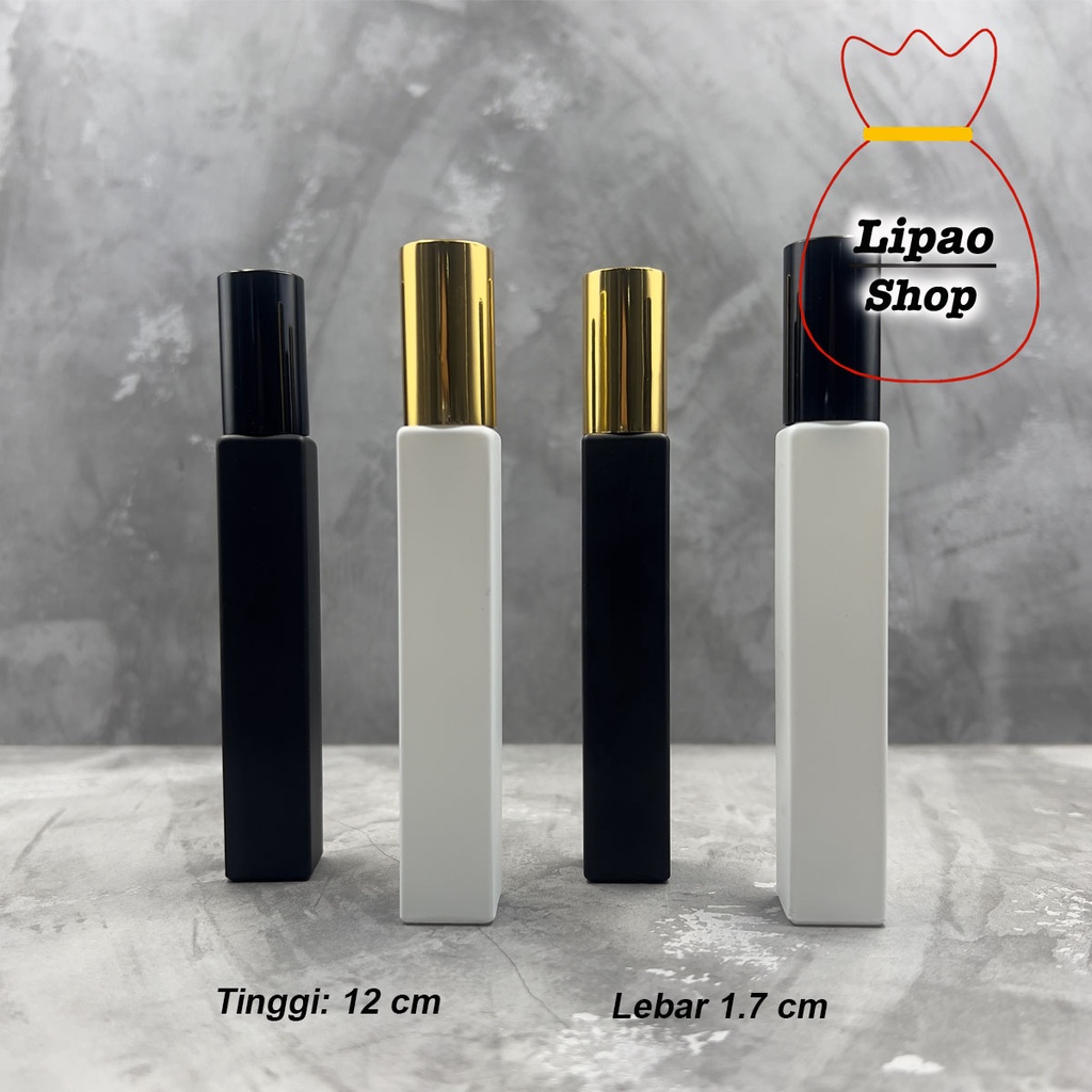 Botol Spray 10ml Kaca Tebal HITAM PUTIH Doff Matte Kotak Tinggi Refillable Parfum