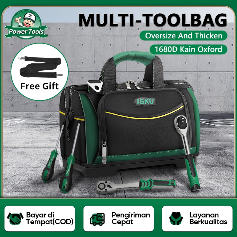 ISKU Tool Bag Besar / Tas Perkakas 16 18 20 inch Tas Simpan Perkakas Multifungsi Bahan Oxford Toolbag Tas Penyimpanan Perkakas