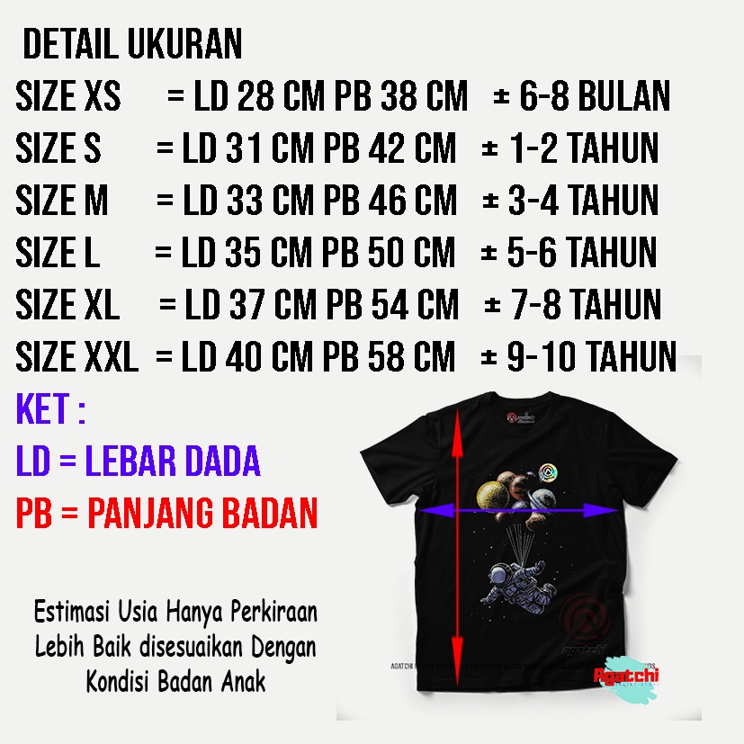 Baju Kaos Atasan Anak Laki - Laki Agatchi Motif Astronot - Balon Astronot