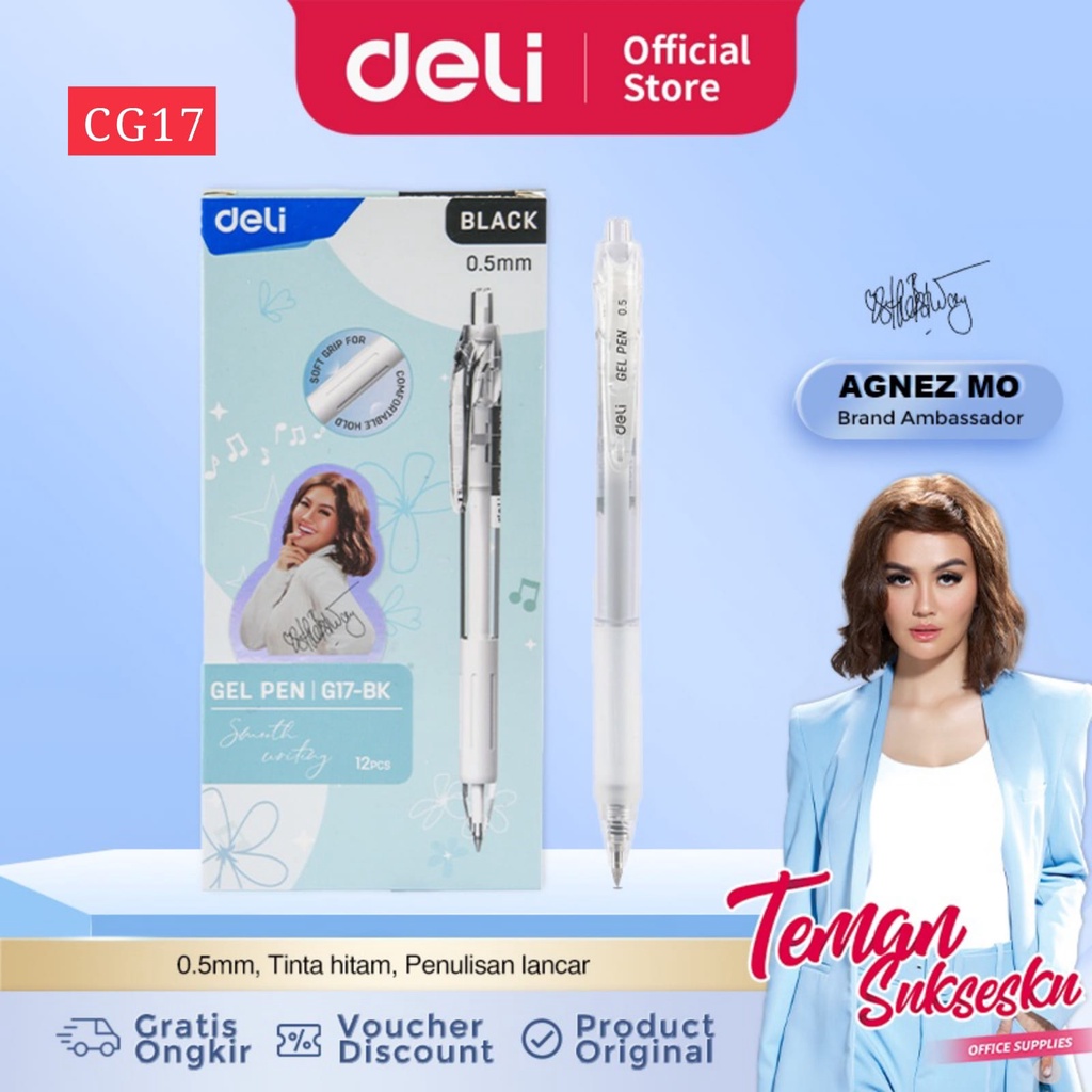 

[DELI X AGNEZ MO] Deli Retratable Gel Pen / Pulpen Gel 0.5mm Tinta hitam CG17-BK