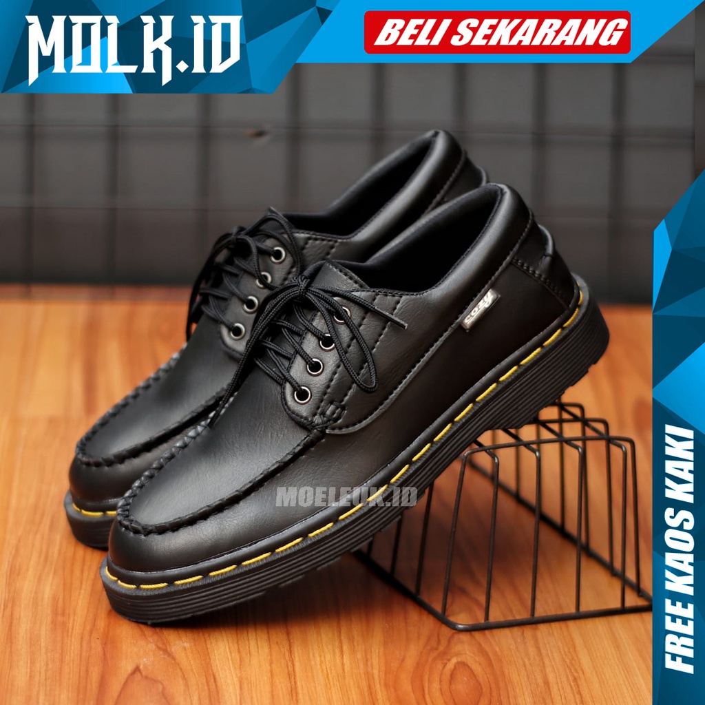 MOLK Sepatu Pantofel Pria Casual Semi Formal Docmart Low boots Hitam Kulit Sintetik