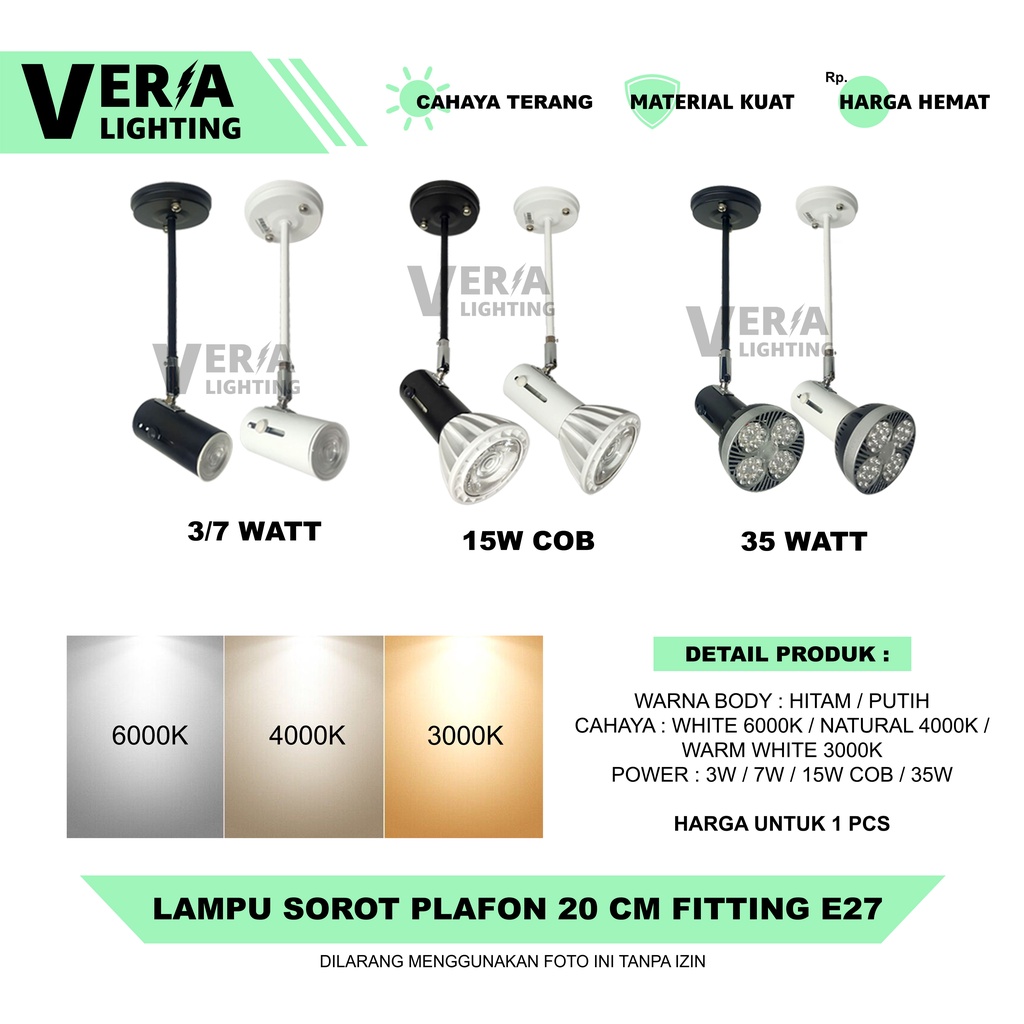 Lampu Sorot Plafon Tempel LED E27 Tiang 20CM 3W 5W 7W 12W