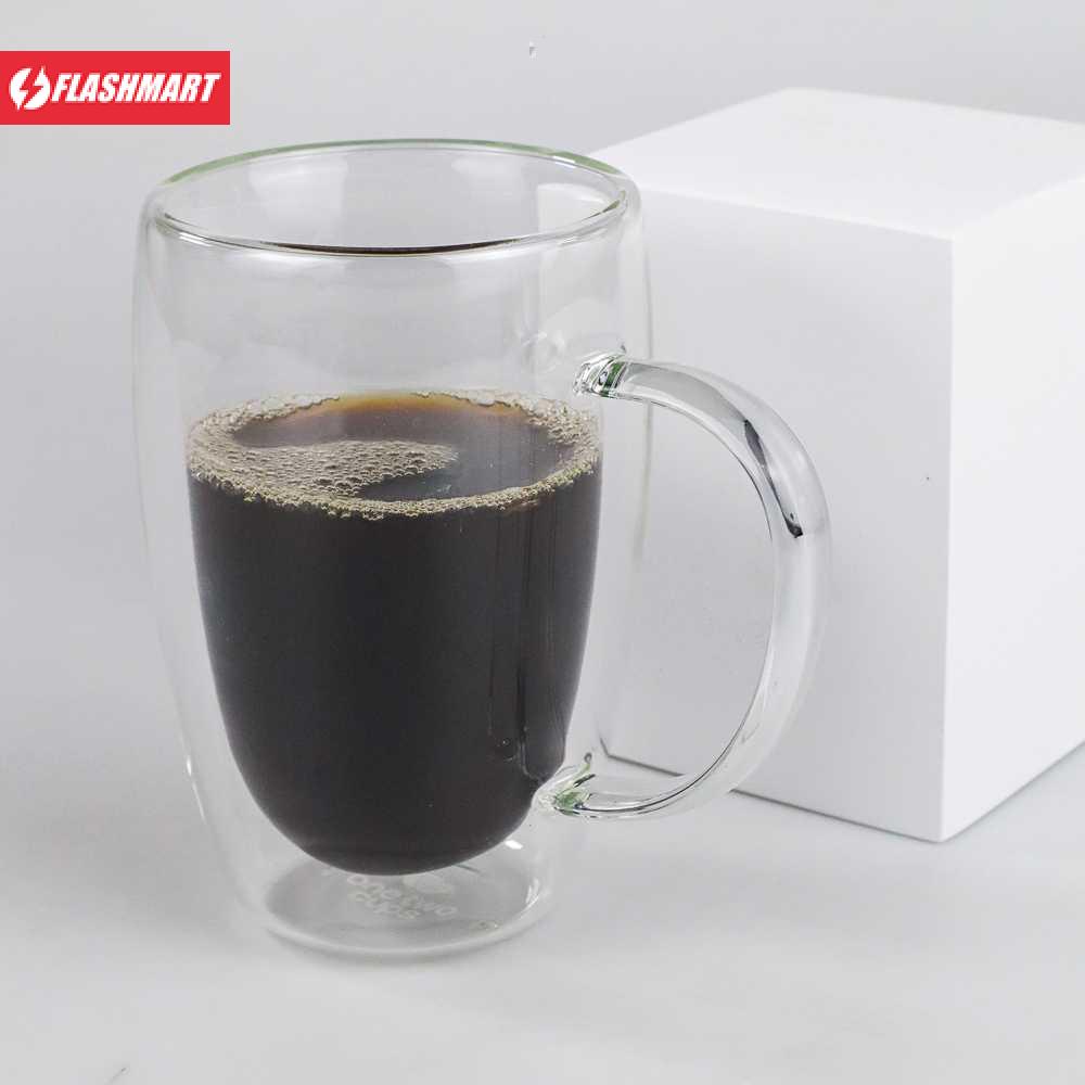 Flashmart Cangkir Kopi Anti Panas Double Wall Round with Handle