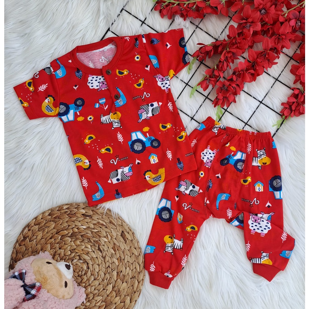 stelan baju bayi laki laki perempuan lucu murah motif PRINTING DOMBA (pendek panjang) KANCING WANGKI celana pampers3-18 bulan