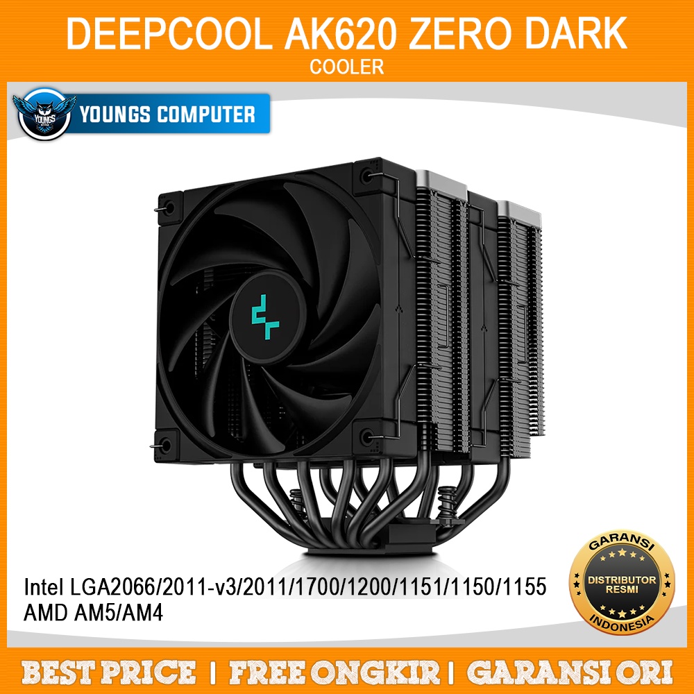 DEEPCOOL AK620 ZERO DARK DUAL TOWER FAN 2x12CM LGA1700 AM5 CPU COOLER