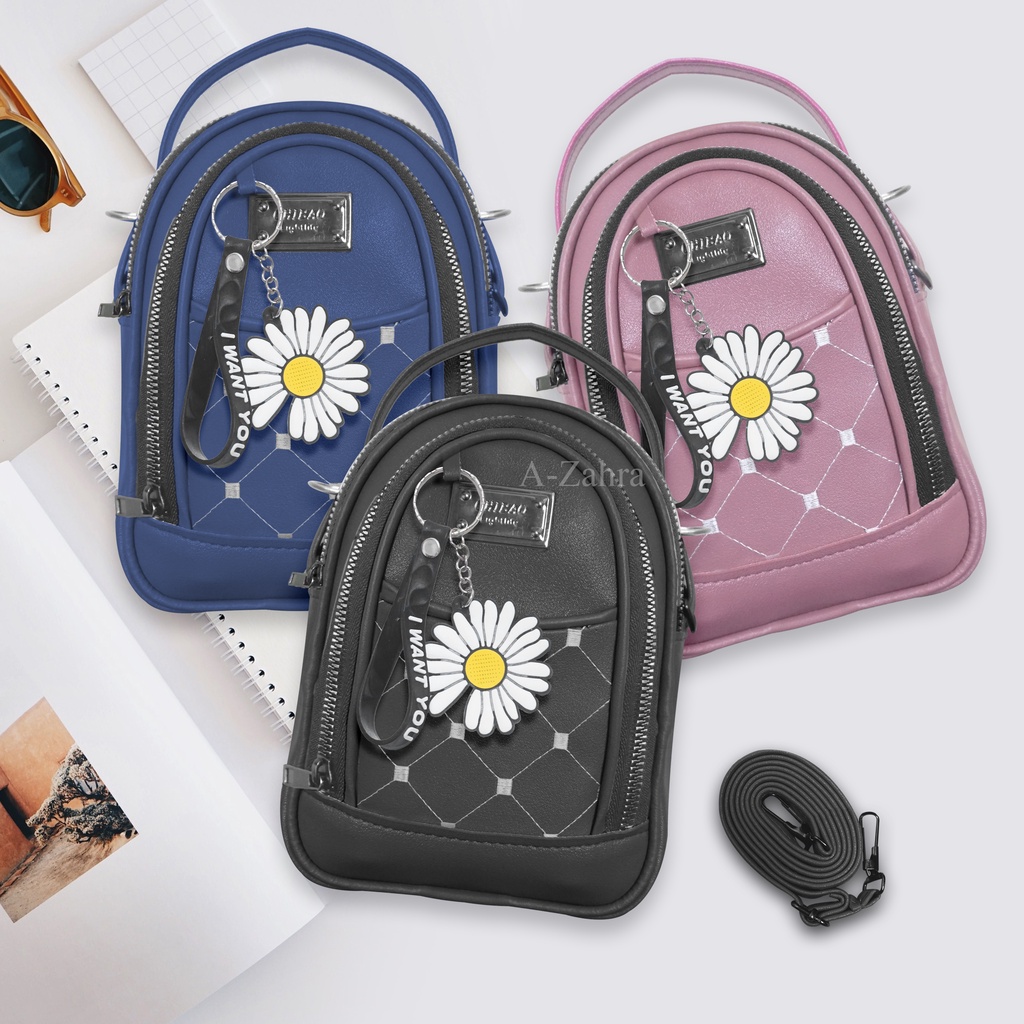 A-ZAHRA 202 TAS RANSEL 3 IN 1  BORDIR / TAS SLEMPANG WANITA / BACKPACK WANITA / BACKPACK FREE GANTUNGAN