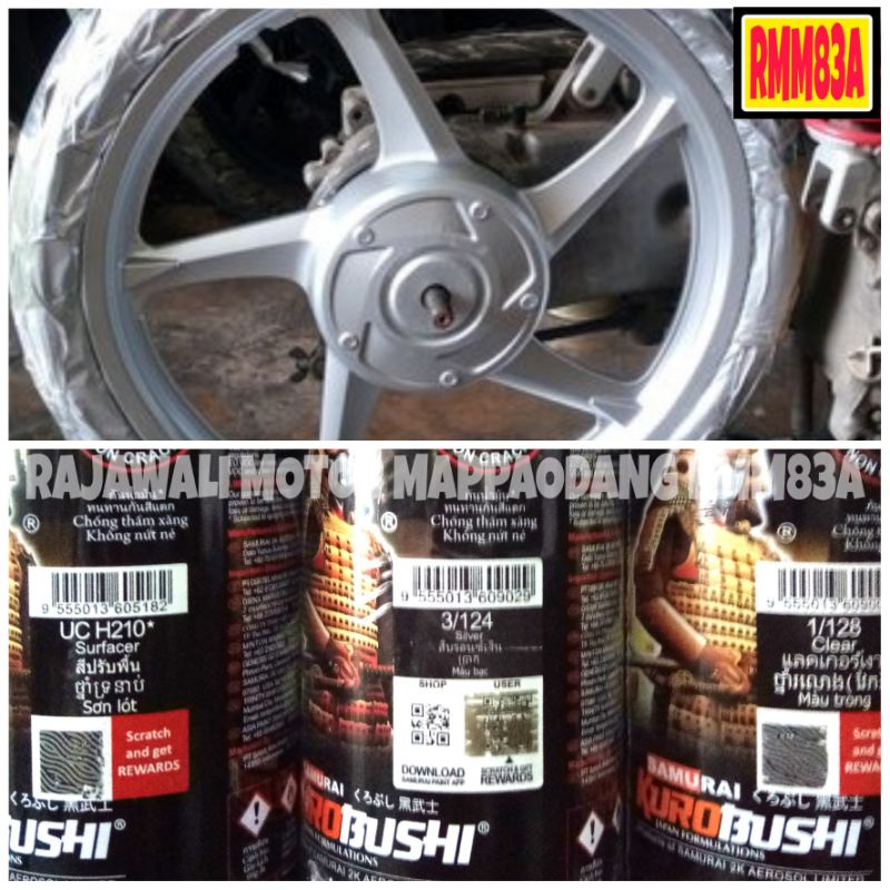 PAKET SILVER 124 SAMURAI PAINT WARNA SOLID, PILOX TAHAN BENSIN ANTI RETAK PYLOX PILOK CAT SEMPROT