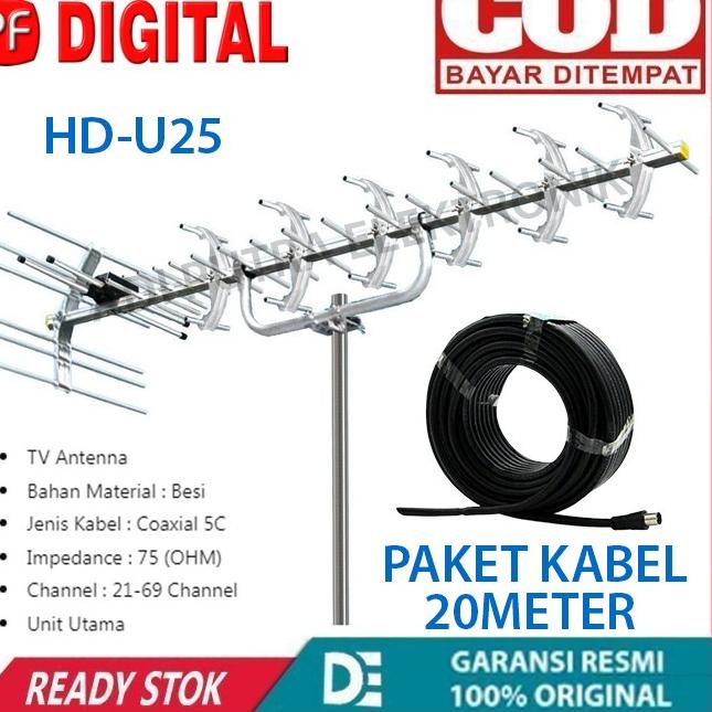 Antena PF-HD-U25 YAGI Digital Luar Outdor Plus Kabel Antena 15 Meter 1PAKET HEMAT