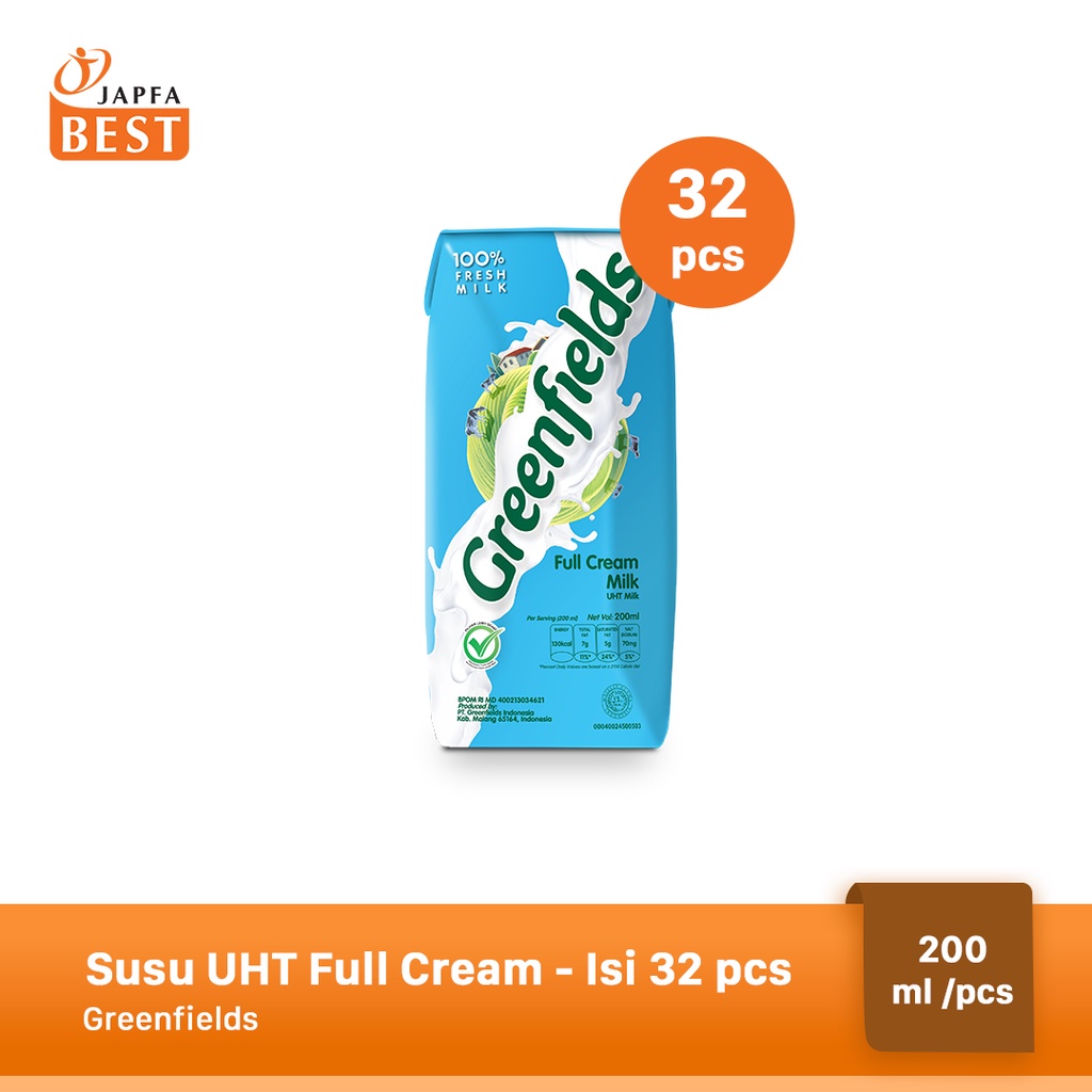 Susu Greenfields UHT Full Cream 200 ml - Isi 32 pcs