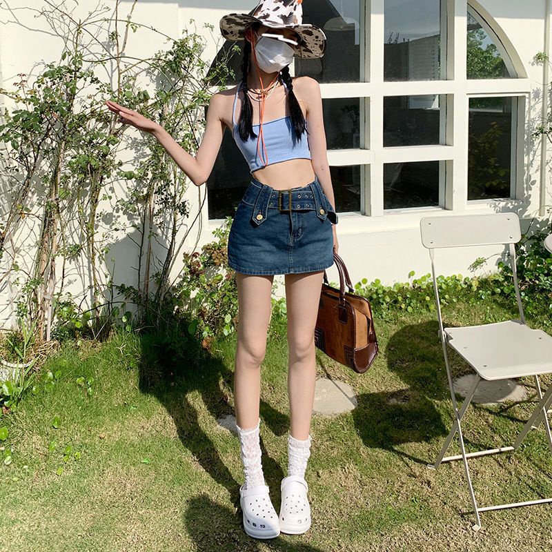 Red Rok Denim Wanita 2023 Musim Panas Baru Retro All-Match Pinggang Tinggi Gadis Rok Mini Tas Hip Rok Rok Celana rok