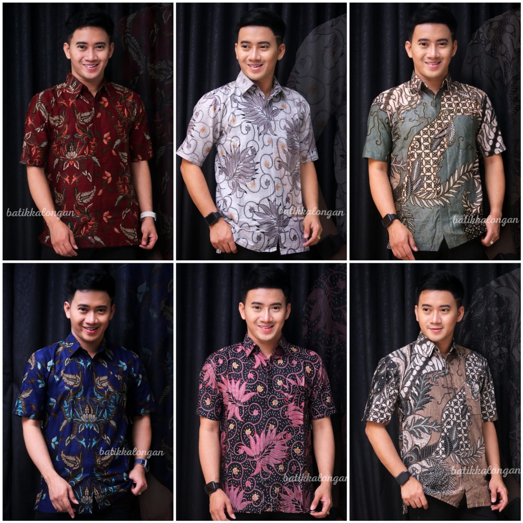 Batik Pria Lengan Pendek Premium BATIK AZMIL HRB026 motif KERATONAN Kode 002 size M L XL XXL