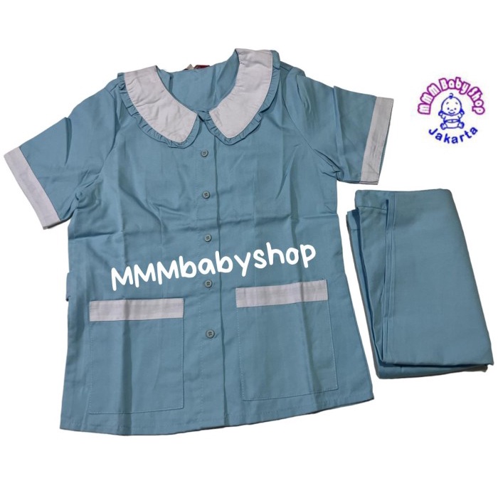 Baju Suster Baju suster Baju Pendek & Celana Panjang Seragam baby sitter Biru - M(Z5G1) baju suster 