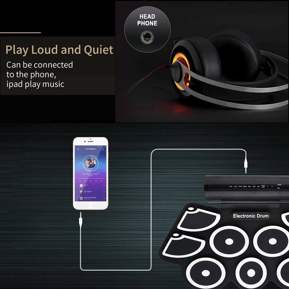 Drum Elektronik Digital Drum Kit 9 ​​Bantalan Drum Dapat Dilipat Dengan Fungsi MIDI Dapat Dihubungkan Ke Komputer