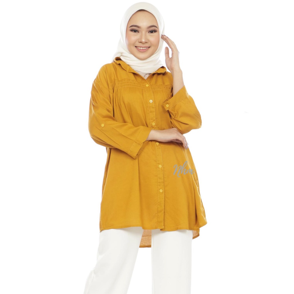 Kemeja Wanita Oversize Kemeja Formal Casual Adem Kemeja Polos Panjang Mustard Katun Rayon 3L