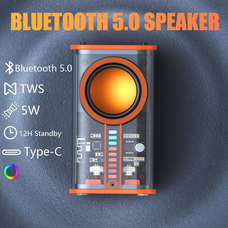 V8 Dual-Horn Transparent Mech Speaker Bluetooth Soundbar RGB LED Light 360° Stereo Surround Wireless Subwoofer Audio Sports Outdoor Audio K07 5.0 Speaker