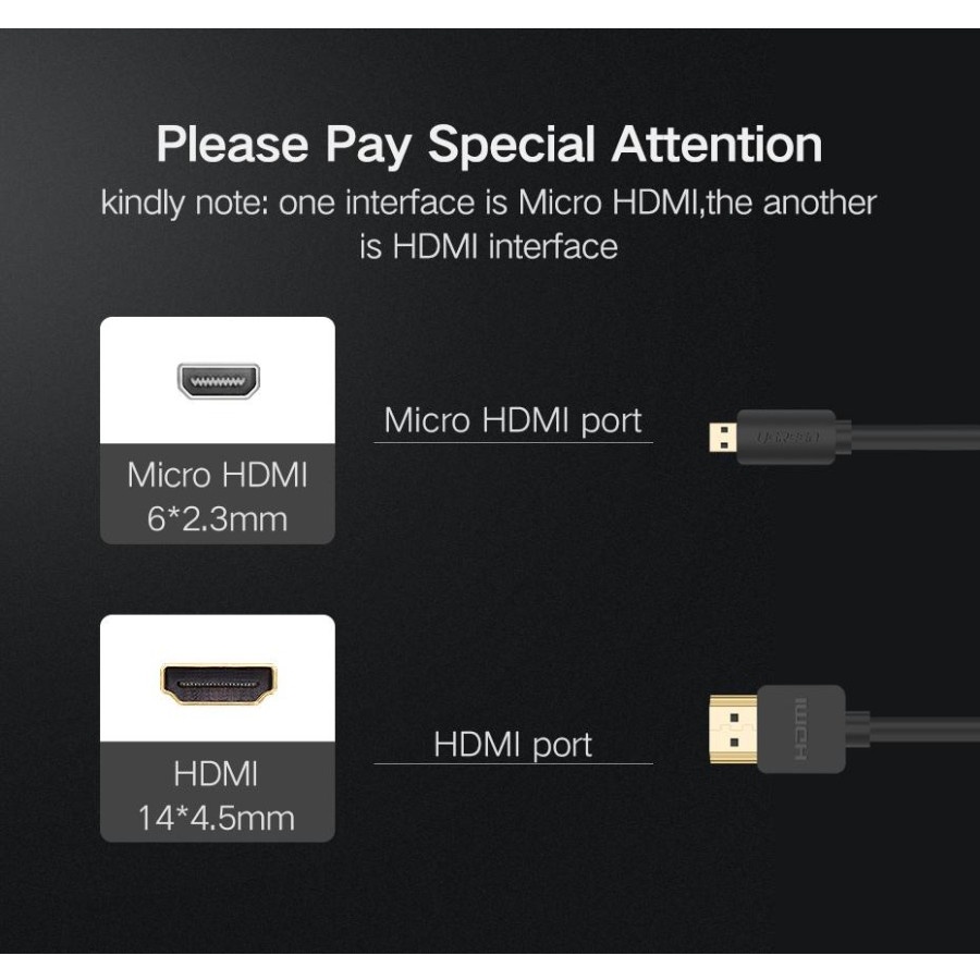 Kabel UGreen Micro HDMI Male to HDMI Male 2.0 1 Meter (30148)