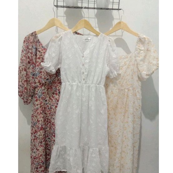 Dress Sifon Putih Korean Vintage