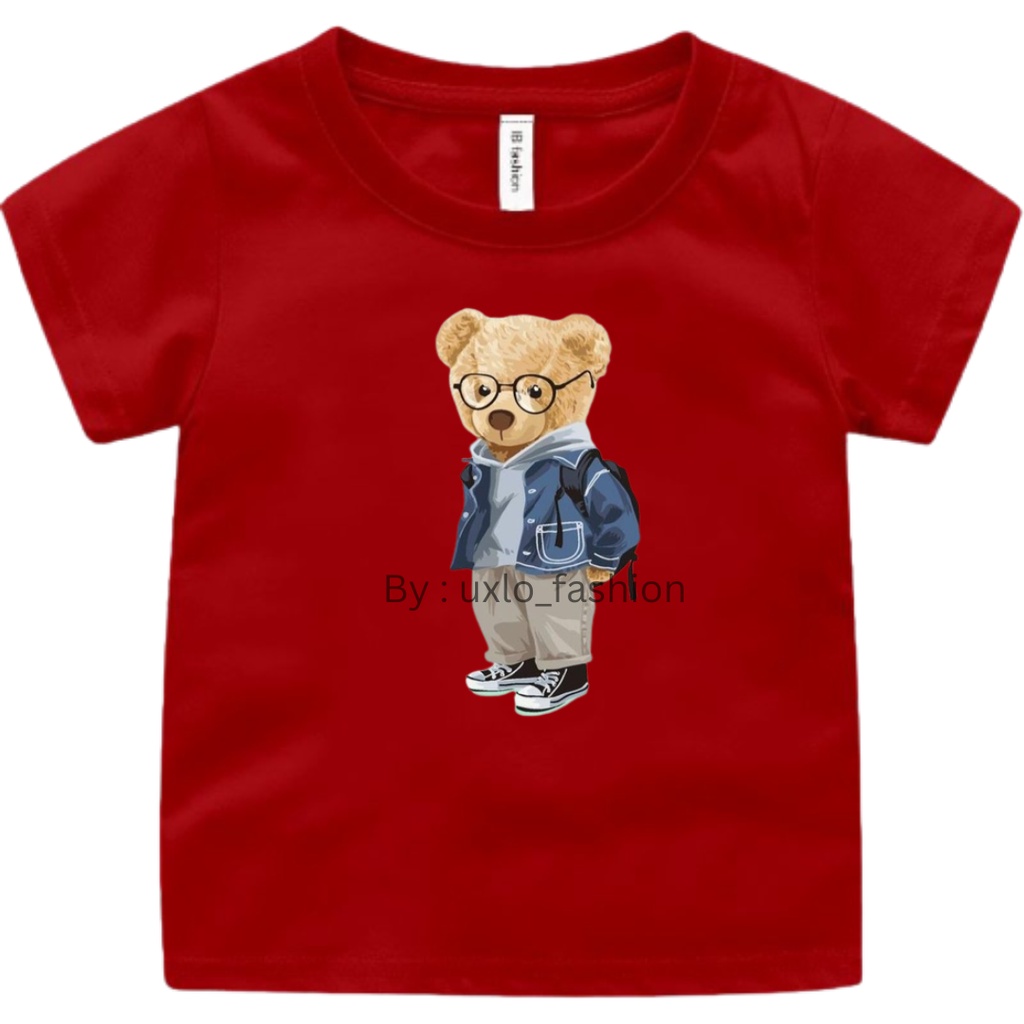 Baju kaos anak perempuan dan laki murah motif bear beruang kekinian sablon digital umur 2-9 tahun uxlo fashion