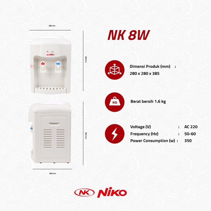 Niko Dispenser Galon Atas Air Minum Panas Hot dan Normal Murah NK-8W