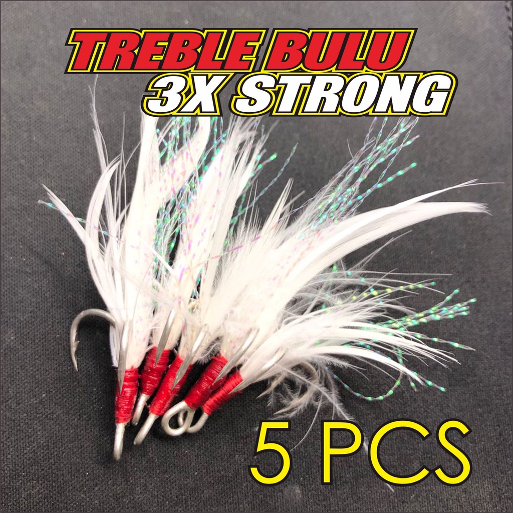 5Pcs Treble Hook Bulu  3X Strong Bahan Carbon #1 #2 #4 #6 #8 #10 #12