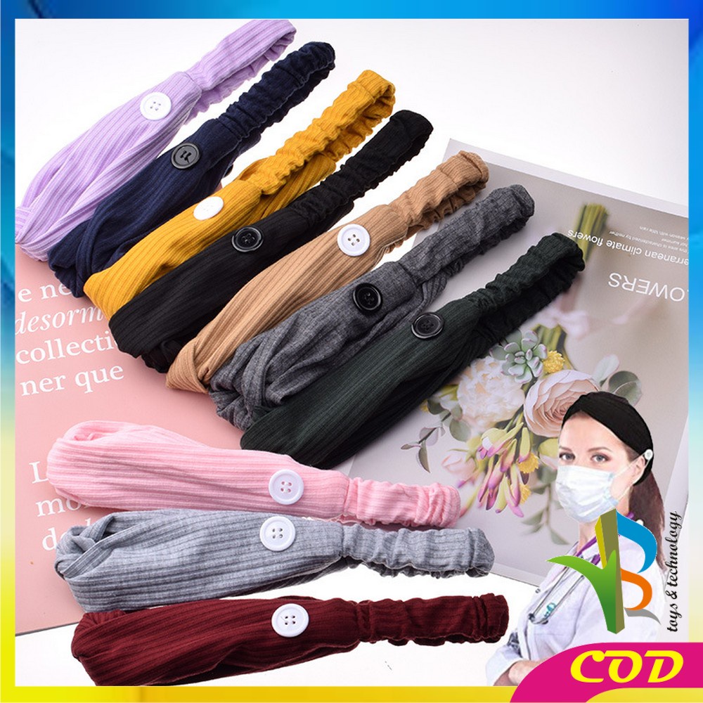 RB-C63 Bando Korea Wanita Motif Garis Salur Karet Elastis Dengan Kancing Pengait Masker / Headband Bendo Aksesoris Rambut Fashion Wanita Import