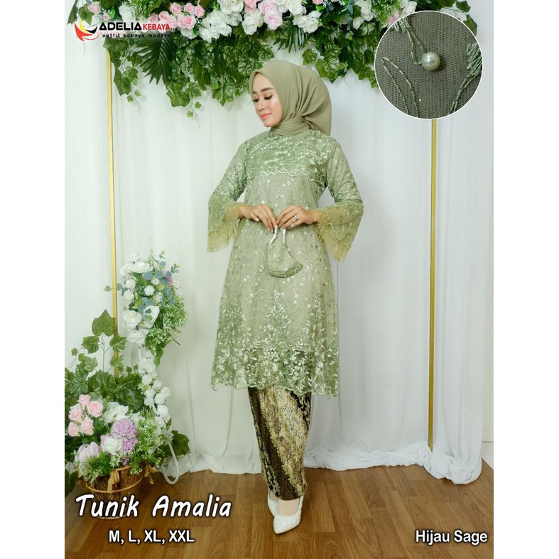 ADE - Setelan kebaya tunik amalia - baju tunik fashion - model tunik kebaya terlaris 2023 - kebaya wisuda modern - berbahan tulle bordir mutiara - ootd kondangan - akad - nikahan - pesta