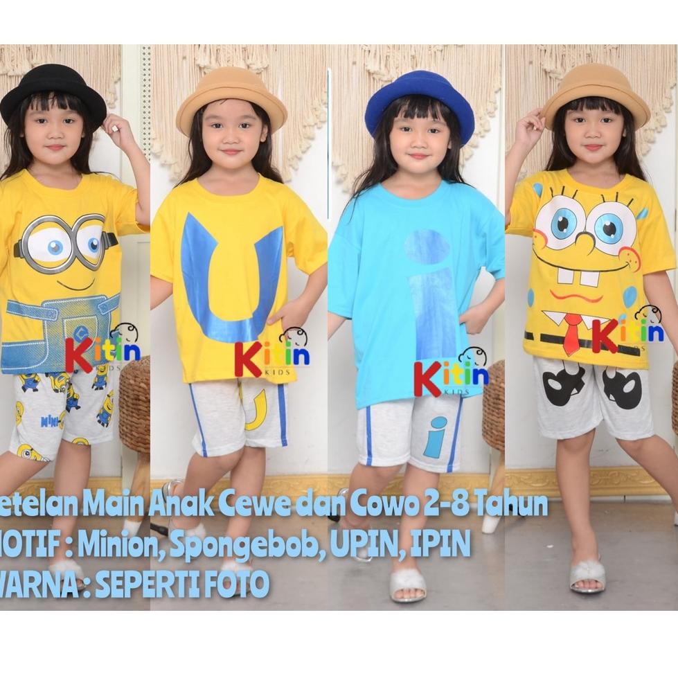 ㊖ VI - SETELAN BAJU MAIN DAN HARIAN ANAK CEWEK COWOK/PEREMPUAN LELAKI 2-8 TAHUN MINION SPONGEBOB UPI