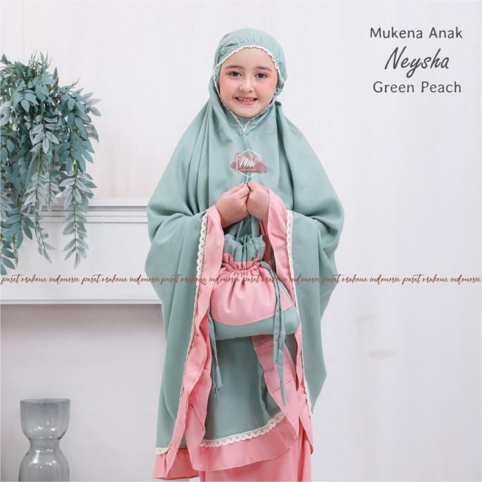 MUKENA ANAK TANGGUNG NEYSHA GREEN - PEACH perempuan crinkle All Size 7tahun adem Rayon Bali Q7A2 12 