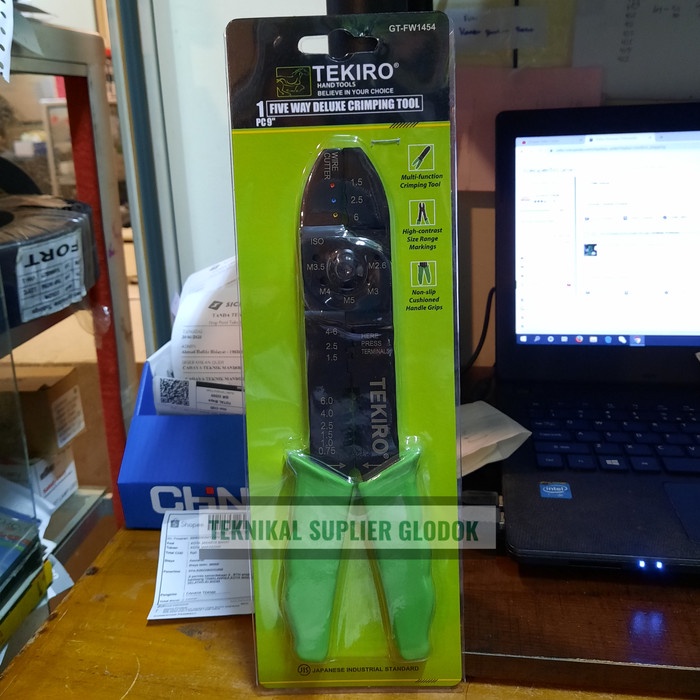 Terlaris Tang Crimping Skun Tekiro 9 Inch Tang Kupas + Potong Kabel + Pres Skun