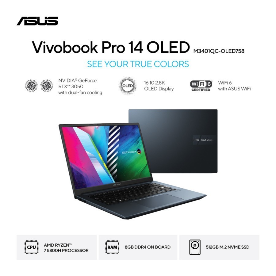 ASUS Vivobook PRO 14 OLED M3401QC Ryzen 7 5800H RTX 3050 RAM 8GB OHS