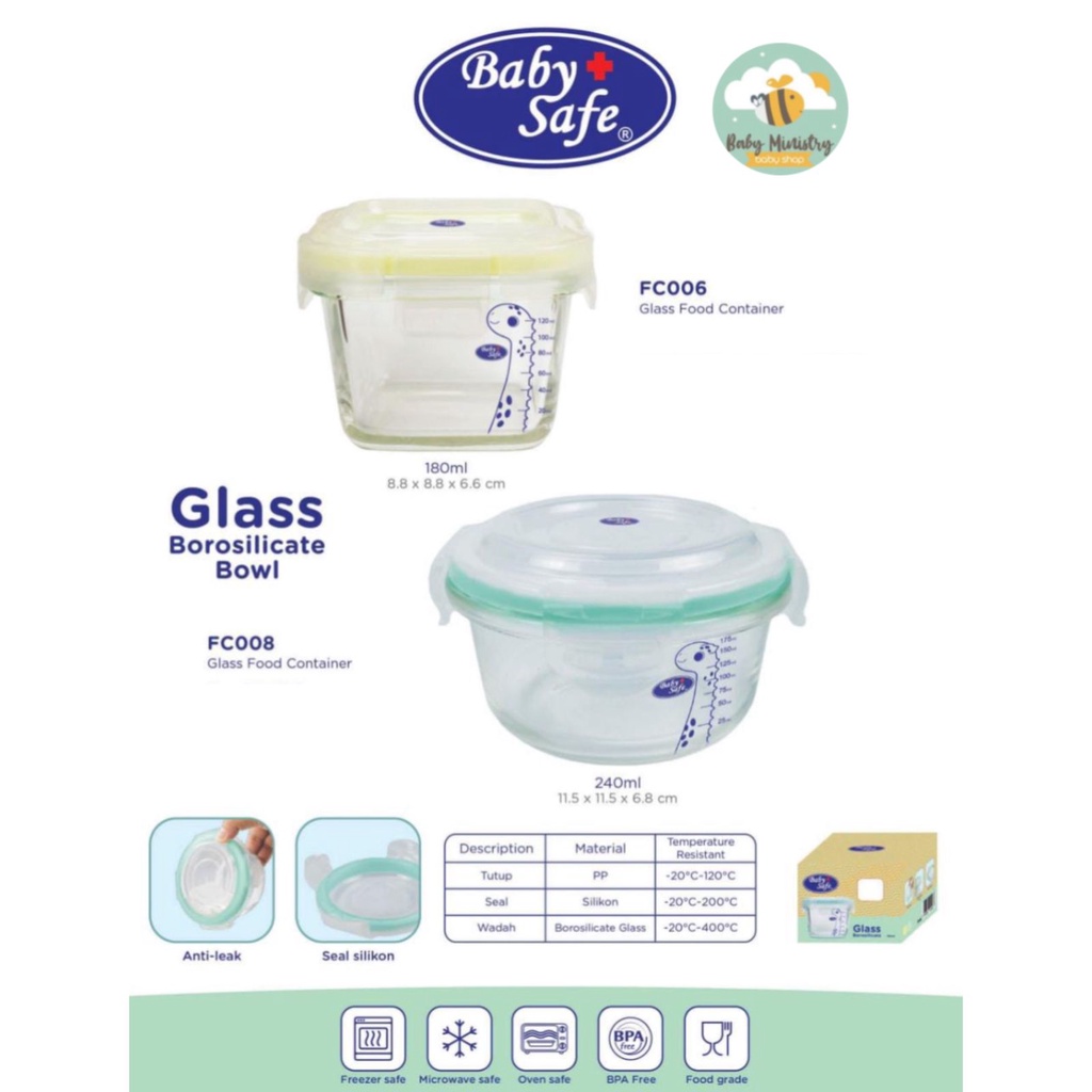 Baby Safe (FC003/FC006/FC008) Food Container /Kontainer Makanan Bayi MPASI/ wadah mpasi / WADAH SUSU / MICROWAVE SAVE / PP / GLASS / KONTAINER KACA