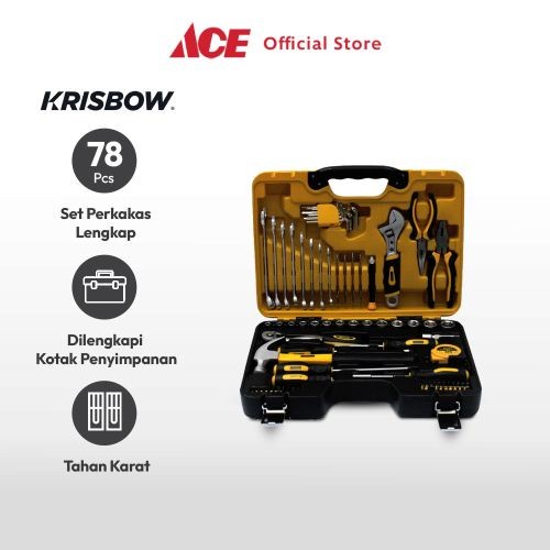 Krisbow Set 78 Pcs Perkakas Mekanik Obeng Kunci Palu Meteran Tool Kit