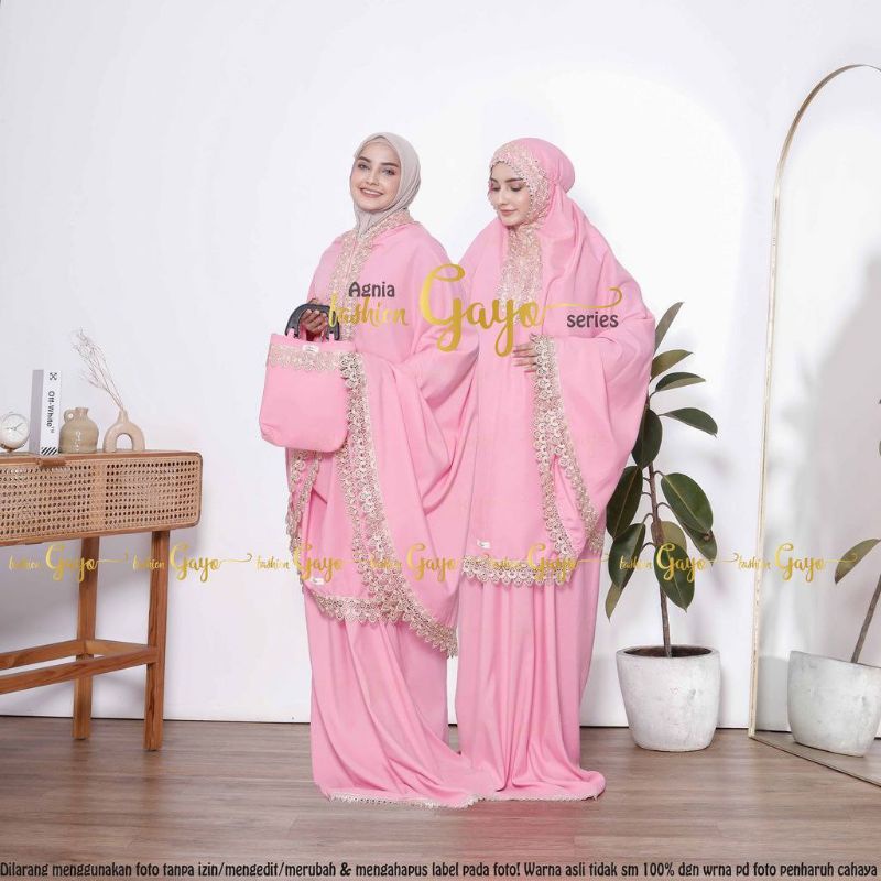 Mukena resleting dewasa 2in1 katun polos renda agnia series