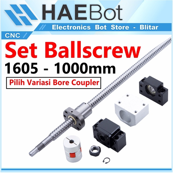 [HAEBOT] Set Ballscrew Ball Screw SFU1605 SFU 1605 100cm 1 meter 1000mm BKBF CNC Router Plasma Slide